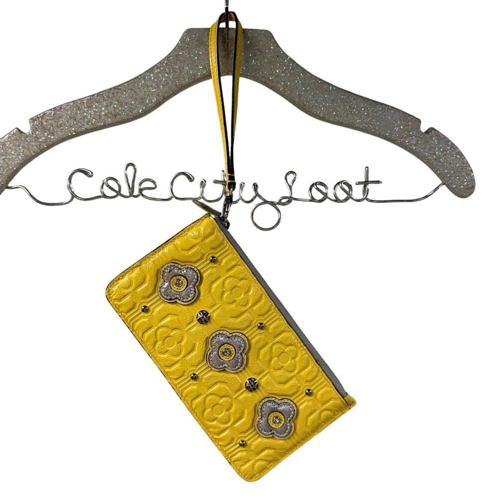 Brighton Clutch Yellow Embellished Cutie Wristlet Zip Close Wallet